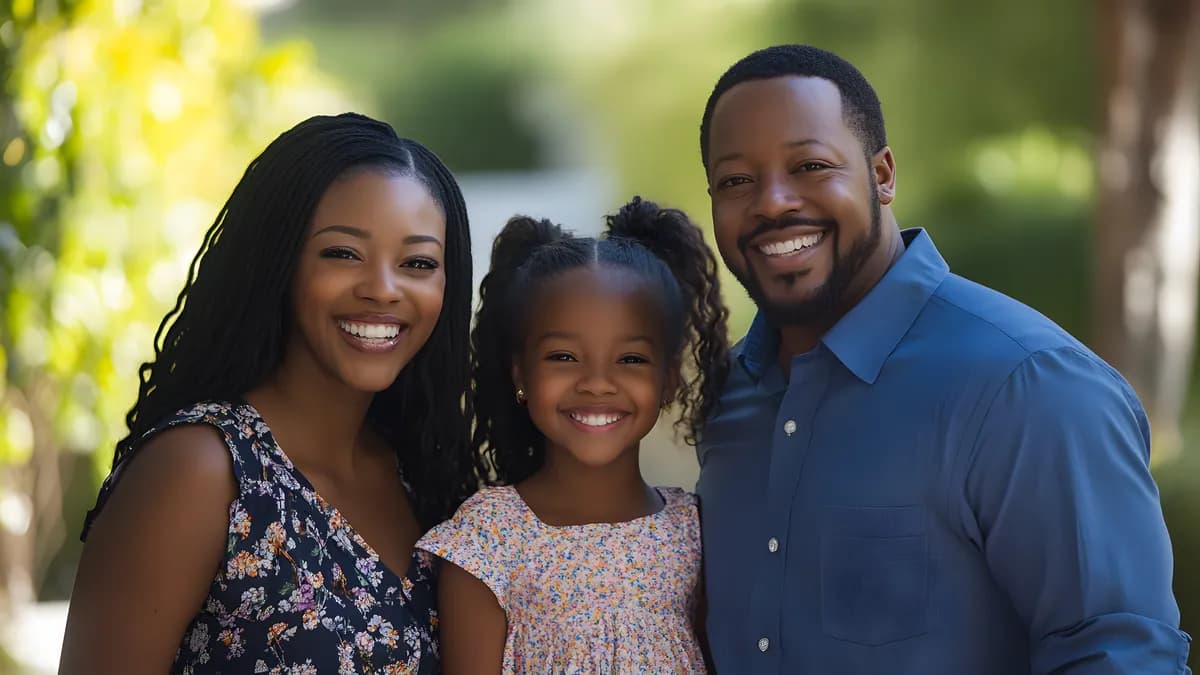 African American family posing together for a portrait